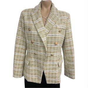 Zac & Zoe Elegant Beige Plaid Blazer with Gold Buttons Size XL